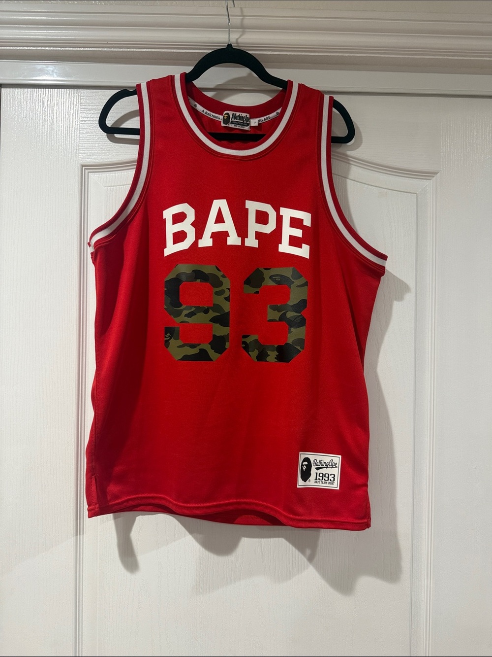 Bape Red Jersey with Green Camo 93